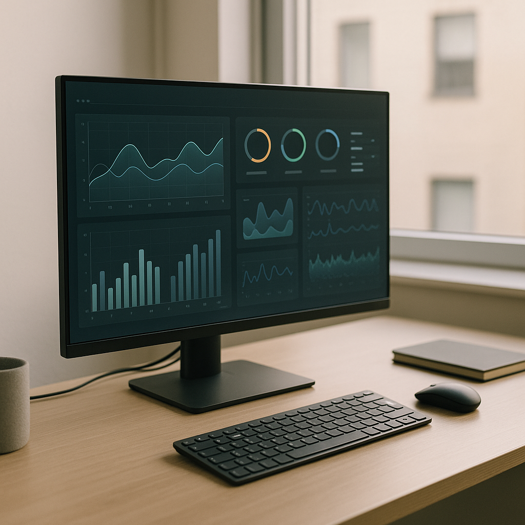 Managed IT Services Louisville KY hero — modern SMB workspace with system dashboard